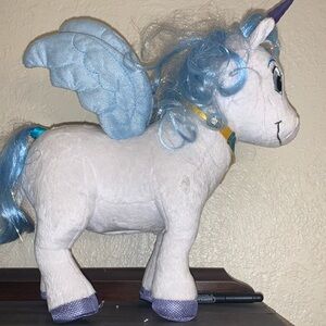 Disney white  unicorn pony plush with blue hair